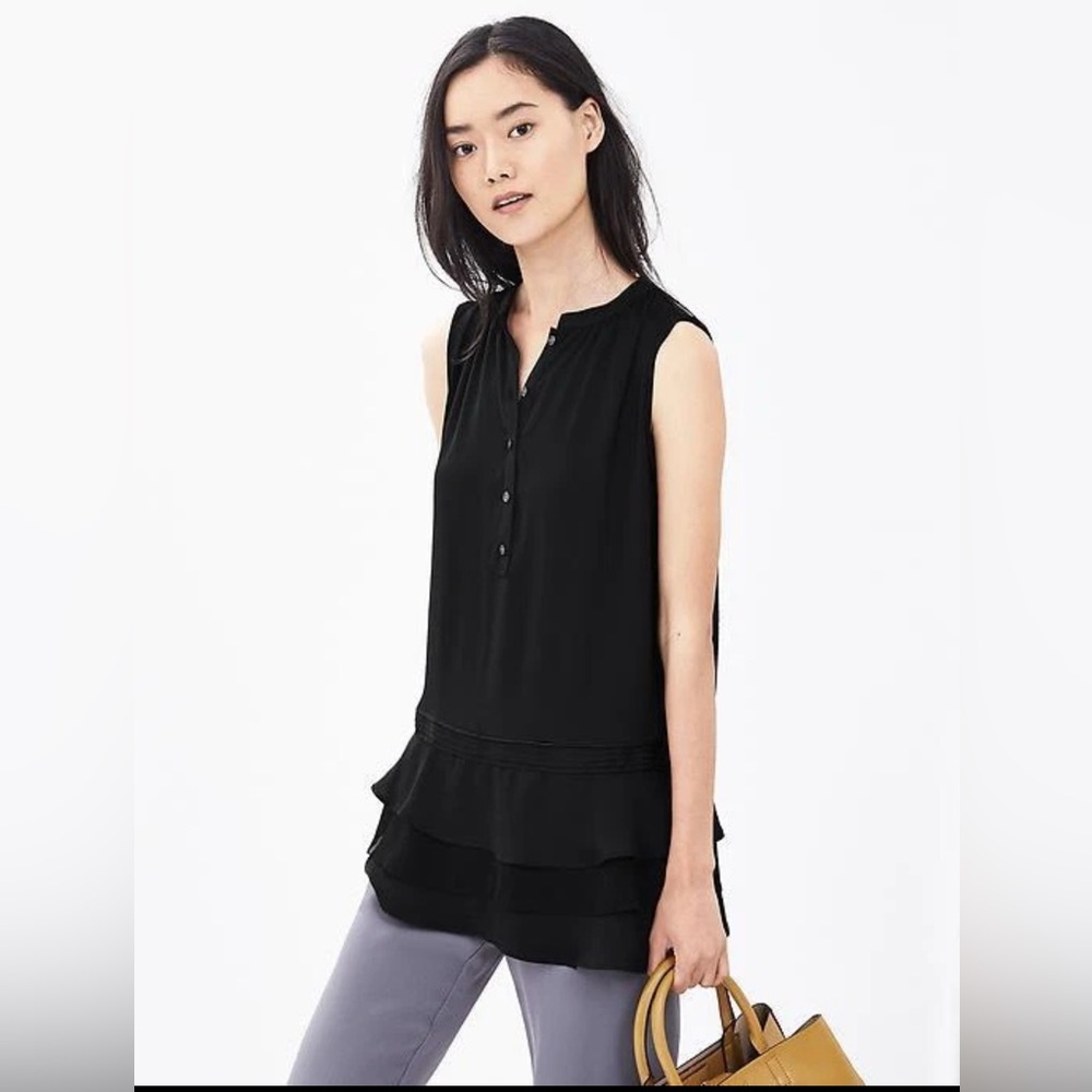 Banana Republic Black Tiered Ruffle Sleeveless Layered Blouse